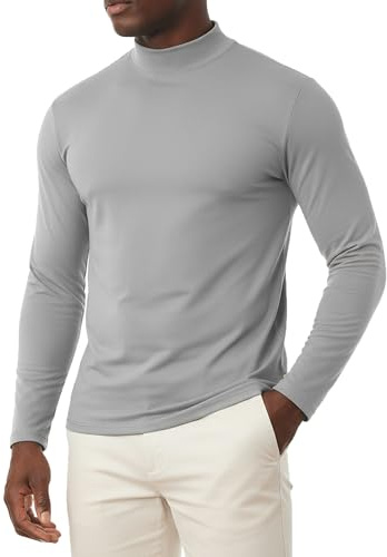 MLANM Men's Thermal Mock Neck Long Sleeve T-Shirt | Base Layer, Soft, Lightweight, Slim Fit, Warm, Versatile, Ideal for Daily, Business, Work, Parties, Semi-Formal & Casual