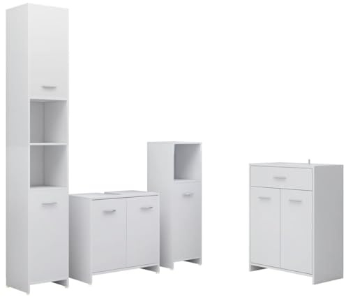 Massbinet 4-TLG. Badmöbel-Set Weiß Modern Style Massivholz Badezimmermöbel Badezimmerschränke