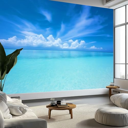 Fotomurales Fotografía Agua Del Mar De Maldivas 250 x 175 cm Papel Pintado Tejido No Tejido, Azul Fotomural Papel Tapiz Decorativos - Dormitorio Salón TV Pared Murales Póster