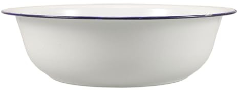 HAKIDZEL Cuenco Esmaltado Vintage con Borde Azul Lavabo Esmaltado Multifuncional para Lavado de Pies Rostro Ensaladas y Doméstico