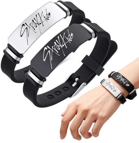 YUVKIN Stray Kids da 2 braccialetti Kpop randagi per bambini Merch, braccialetti in silicone per bambini randagi per regali, Acciaio inossidabile