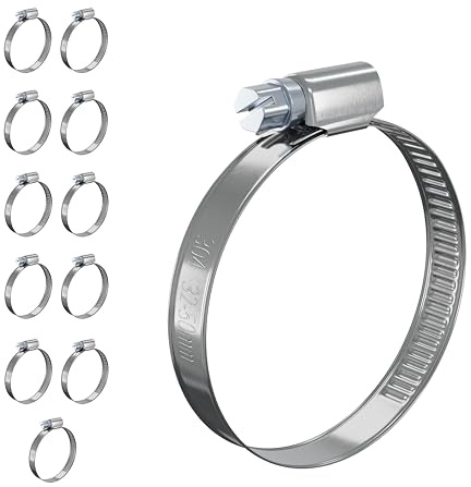 12 PcsHose Clips Adjustable Jubilee Clips 32-50mm, 304 Stainless Steel Hose Clamps, Assorted Worm Drive Pipe Clip Clamps for Exhaust Hoses Gas Water Pipes Fuel Line Garden Connections(32-50mm)