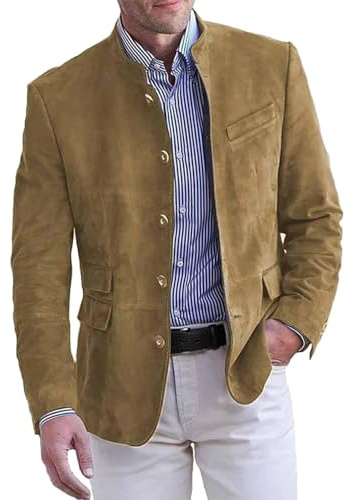 Generisk herr manchester kostymjacka ståkrage enfärgad slim fit fritid blazer vintage kostymjacka med knappslå affärsjacka revers kostymjackor