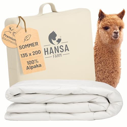 HANSA-FARM | Alpaka Premium Bettdecke 135 x 200 cm (Füllung 800g) - Sommer - atmungsaktiv und temperaturausgleichend - Große Aufbewahrungstasche