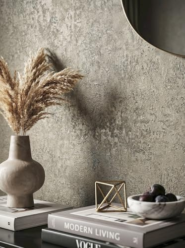 Newroom Vliestapete Taupe Betontapete Industrial Modern Wohnzimmer | Grobe Putzstruktur, verwitterter Sichtbeton, warmes Grau-Braun mit Wolkenflecken, Mustertapete, ansatzfrei, Loft Büro Flur