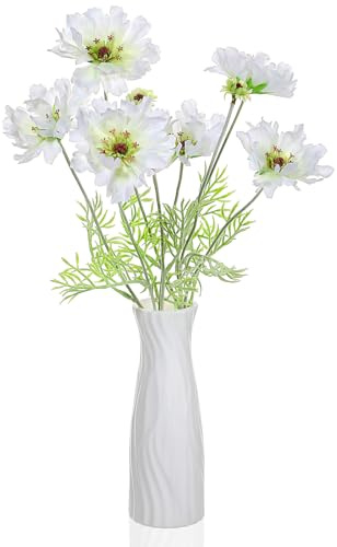 Hariendny 2 PCS Artificial Fake Flowers Plants, 23.6 Inch Cosmos with Long Stem, Silk Flower Arrangements, Wedding Bouquets Decorations for Home Kitchen Garden Party Vase Dining Table Decor, White