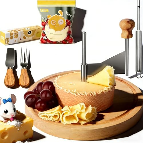 2026 Upgraded Cheese Curler, Stainless Steel Cheese Curler Wheel with Lid, Cheese Flower Shaver Maker Wheel Slicer with Wooden Base for Cheese Roses, Desserts & Garnish (Without lid)