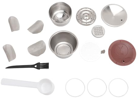 Stainless Steel Coffee Capsule Cup, Reusable Coffee Pod with Silicone Lid, Refillable Coffee Powder Capsule for Home Office Travel, Includes Filter Nets and Cleaning