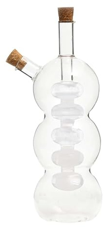 RMWHGDUL Aceitera Y Dispensador 2 en 1, Botella de Aceite de Vidrio Transparente con Tapones de Corcho, Botella para Vinagrera, de Vidrio Soplado a Mano