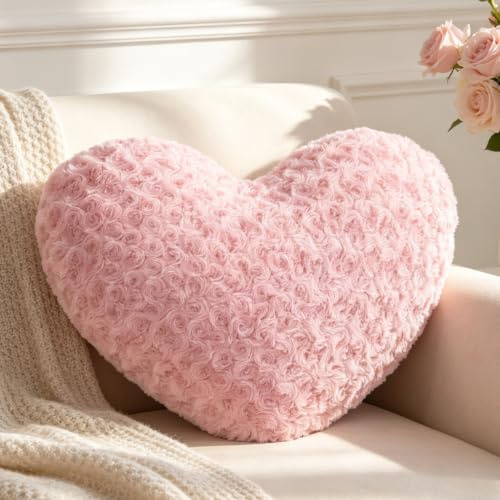 Guaginmy Herzkissen, Rosa Herzform Kissen Kuschelkissen, Love Zierkissen Aesthetic, Plüsch Heart Throw Pillow für Wohnzimmer Sofa Kind Schlafzimmer Bett, Geschenk 26x36 cm