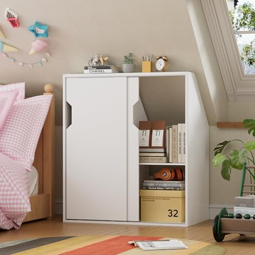 MSFE Dachschrägenschrank mit 2 Türen, Dachschrägenregal 100 x 80 x 52CM Kleiderschrank im schräger Wand Bücherregal in Holz geeignet für die platzsparende Aufbewahrung unter Dachschrägen Weiß