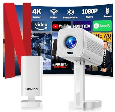[Built-in App] Vidéoprojecteur 2026 Upgraded with WiFi 6 and Bluetooth 5.4, Mini Projecteur avec Auto Focus & Keystone Correction 90° Rotation, Projecteur Compatible with HDMI/TV Stick/Laptop-Blanc-1