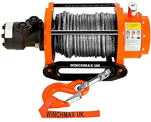 Winchmax 15000 lb / 6804 kg Original orangefarbene hydraulische Winde. 25m x 12mm Synthetisches Dyneema-Seil. Wettkampfhaken. Kabelverschraubung.