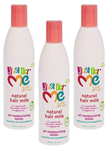 Just For Me Natural Hair Milk Lotion - Hydrates & Strengthens, Contains Coconut Milk, Shea Butter, Vitamin E, Sunflower Oil, Lightweight Moisture, Reduces Frizz, 10 oz (3 Pack)