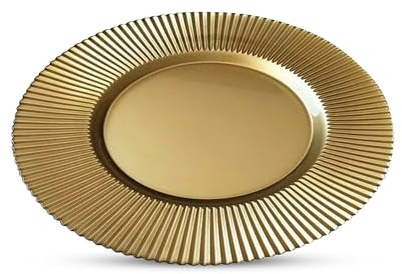 Trimming Shop Decorative Charger Plates for Parties, Ribbed Edge Design Polypropylene for Dinner Table Decoration, Weddings, Birthday, Party, Tableware, Catering Events, 33cm, Shiny Gold, 1pc