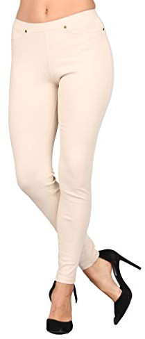 Lildy Women's Denim Jeggings, Stretchable Cotton Blend, Cream, Large-X-Large