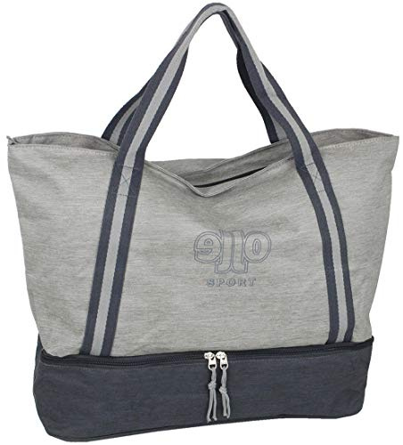 J JONES JENNIFER JONES Grand sac à main XXL en toile Sac à bandoulière Sac de loisirs 2 couleurs, Gris avec compartiment à chaussures