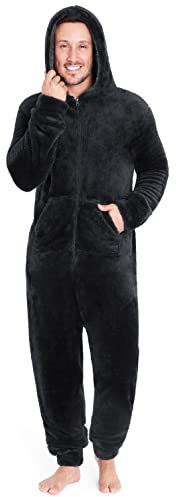 CityComfort Onesies för män och tonåringar, loungewear fleece pyjamas män alla i en jumpsuit nattkläder, M, Svart