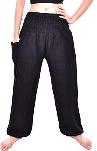Bohotusk Kids Bohemian Harem Pants Smocked Elasticated Waist Hippy Boho Style - Childrens Hippie Festival Trousers (UK, Age, 6 Years, 8 Years, Regular, Black Plain Solid)