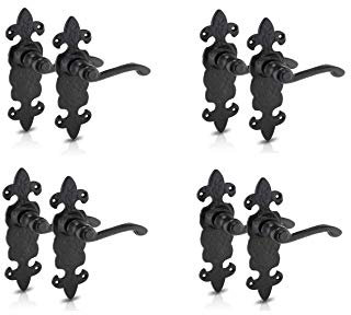 XFORT Black Antique Fleur De Lys Latch Handle, Internal Door Handles Sets with Rustic Design, Door Handles, Door Handles Internal, Door Furniture Internal, Door Handle Set, Indoor Handles, 4 Pack
