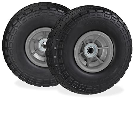 Relaxdays Carretilla 2 Ruedas de Carro, Antipinchazos, Macizas, 4.10/3.50-4, Eje de 16 mm, hasta 150 kg, 260x85mm, Negro/Gris, Caucho