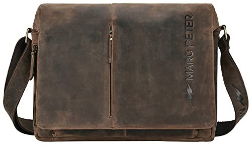Marc Peter® Bergen leder Umhängetasche für Herren Damen | 15.6 Zoll Laptoptasche | Aktentasche aus echtem Büffelleder Braun