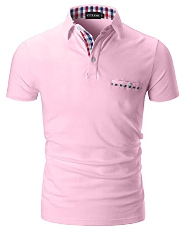 STTLZMC Mode Polo Homme Manche Courte Golf Poloshirt Casual Col Contrasté Tops Rose M