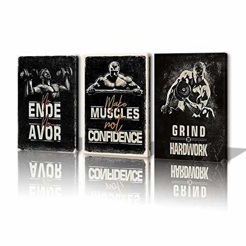 KAWAHONE Motivationsposter – Fitnessstudio, inspirierende Wandkunst, Sportzitate, schwarz-weiß, Muskelmann, Bodybuilding, Männer, Mädchen, Fitness, Workout, Zitate, motivierend, 40.6x61 cm, 3 Stück