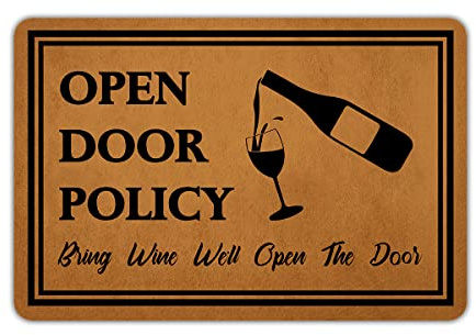Ytanie Welcome Mats for Front Door Outdoor Entry Open Door Policy Bring Wine Open Door Doormat Non Slip Rubber Mat for Home Indoor Farmhouse Funny Kitchen Rugs Patio Full Brown