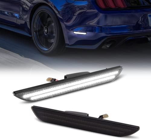 Gempro LED Side Marker Lights for Ford Mustang 2015-2023 Rear White Fender Marker Reflectors Lamps Smoked Len, 2PCS