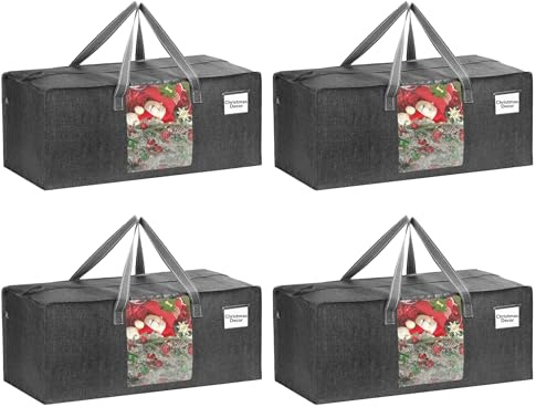 VENO 87 Liter extra große Umzugstaschen mit starke Griffe und Reißverschlüsse Faltbare Aufbewahrungstasche Kleideraufbewahrung Wäschesäcke für Bewegen, Reisen, Camping (Grau Fenster, 4er-Pack)
