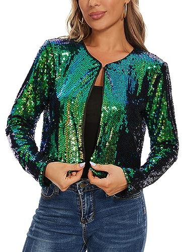 MINTLIMIT Damen Pailletten Strickjacke Kurz Offene Cardigan Langarm Bolero Dünne Elegant Hakenverschluss Jacke Bolerojacke