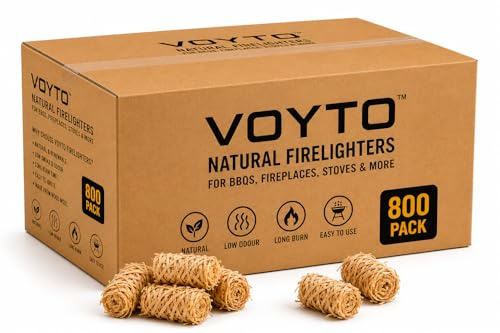VOYTO Natural Firelighters - 800 Eco Wood Wool & Wax Fire Starter Cubes for BBQ, Pizza Oven, Log Burners & Fireplaces - Odorless, Fast Ignition, Long Burn, Chemical-Free for Indoor & Outdoor Use
