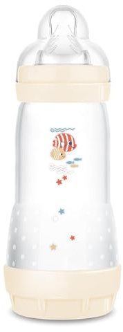 MAM Easy Start Anti-Colic Babyflasche (320 ml), besonders gut akzeptierte Milchflasche, Baby Trinkflasche mit Bodenventil gegen Koliken & Sauger Größe 2, 4+ Monate, Fisch/beige/zartrosa