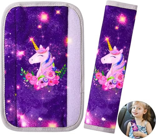 Unicorn Castle 2 Stück Gurtpolster Auto Gurtschutz Sicherheitsgurt Schulterpolster Gurtschoner Gürtelkissen Schutzkissen Polsterung für Sitzgurt,Deep Purple