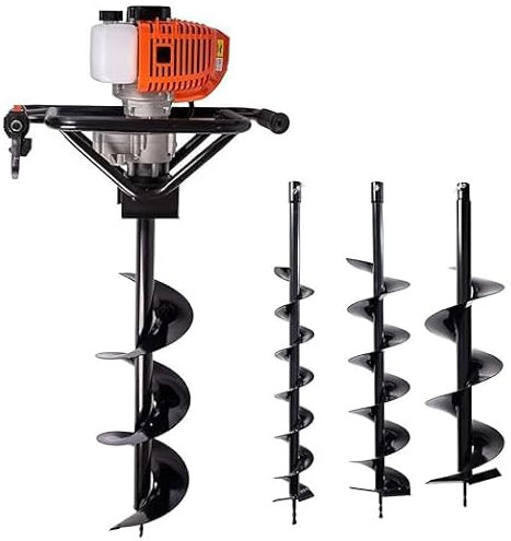 TSJESMIC - Trivella a Scoppio 52cc 2 Tempi 2KW – Mototrivella Professionale per Giardino e Campi con 3 Punte Intercambiabili (100/150/200mm) + Prolunga 50cm, Raffreddamento ad Aria Forzata