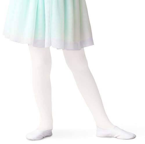 Aomig Collant da Balletto, Calze Danza Classica Bianco con Piede, Leggings Danza Ginnastica Ritmica Semitrasparenti per Ragazze Bambini Ballerino Classico Studenti Piccoli 40DEN 8~14 Anni