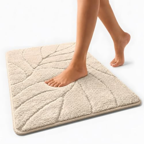 Floordirekt Badteppich - extra flauschig & schnelltrocknend - Badezimmerteppich mit rutschhemmender Rückseite - Badematte Duschvorleger (Maris) (Ivory, 40 x 60 cm)