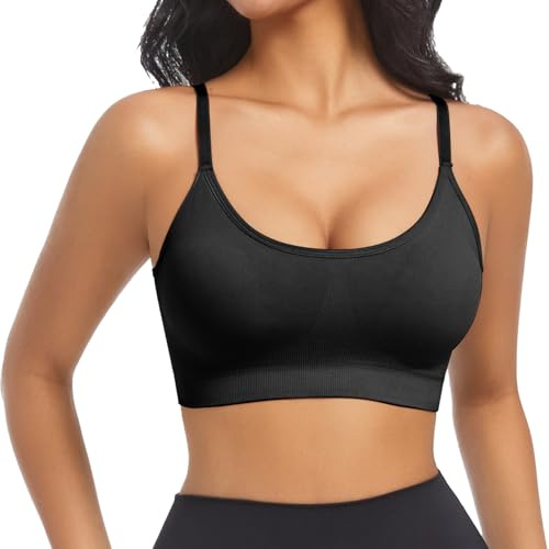 ONEW Dam-bh utan bygel med spagettiremmar vadderad push up underkläder behå yoga bh sömlös Cami bustier topp, svart, S