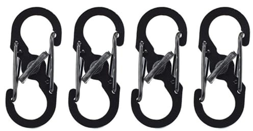 4 Pcs S Carabiner Clip, Small Carabiner Clips, Mini Stainless Steel Dual-Spring S-Shaped Keychain Hooks with Secure Lock, Multi-Purpose for Home, Outdoor Hiking, Camping, Fishing, Travel, Keys
