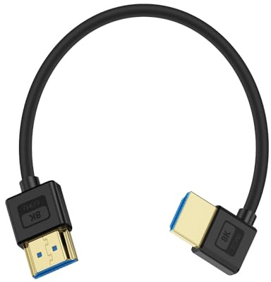 Maxhood Short 8K HDMI Cable 0.3m, Ultra Thin 90 Degree Left Angle HDMI 2.1 Male to Male Silicone Cable, 48Gbps, Slim & Soft, Support 8K@60hz, 4K@120Hz for Roku TV/HDTV/PS5/Blu-ray