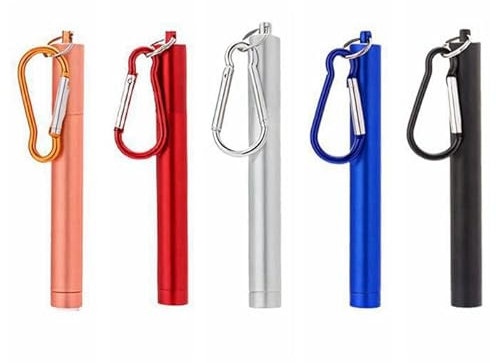 Juego de 5 pajitas reutilizables, paquete de 5 pajitas de metal plegables portátiles reutilizables plegables de acero inoxidable para beber de viaje telescópicas con funda, cepillo de limpieza,