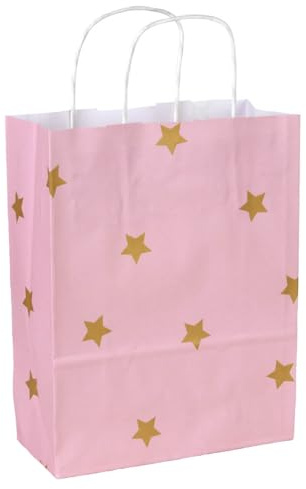 50x Papiertüten Stars Gold A5 - Papiertragetaschen - 8 x 18 x 24 cm - Rosa;Gold - 50 stück