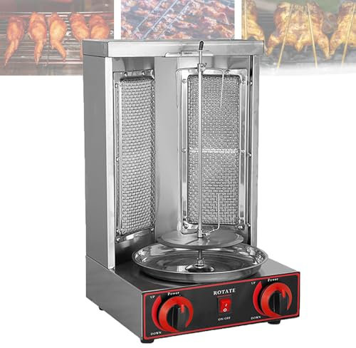 Máquina para kebab, parrilla para kebab de 3000 W, parrilla para gyros, barbacoa sobremesa, barbacoa a gas acero inoxidable con rotación de 360 ​​°C, para pollo, pavo, tacos, kebab, acero inoxidable