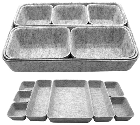 Piuluvor® Schubladen Organizer Set, 8 Stück Schubladen Organizer Filz Dunkelgrau Filz Organizer für Schreibtisch, Schlafzimmer, Bad, Küche (Hellgrau Quadrat)