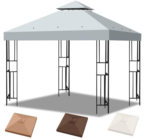 Toldo Pergola Recambio 3x3m, Pergolas de Jardin Cubierta de Repuesto de Gazebo Pabellón Exteriores, Doble Niveles Carpas para Exteriores con Orificios de Drenaje y Ventilación