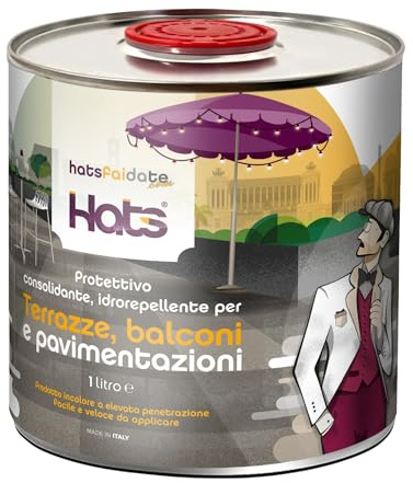 Hats - Protettivo Consolidante Idrorepellente per Terrazze, Balconi e Pavimenti – Impermeabilizzante per Cotto, Pietra, Gres, Cemento e Materiali Porosi – Pronto all’Uso – Facile Uso - Made in Italy