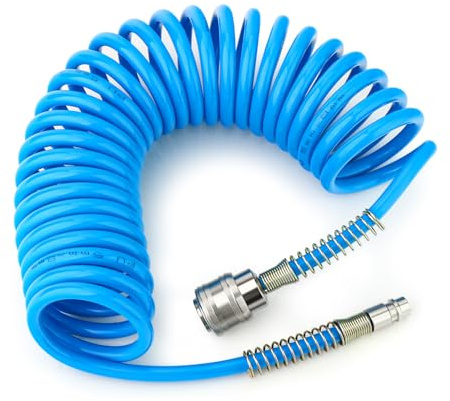 GASHER 1/4 x 5m Manguera de aire de poliuretano de 8mm de diámetro exterior con limitador de curvatura, acoplador rápido y enchufe de 1/4 Europa, para compresor de aire, azul