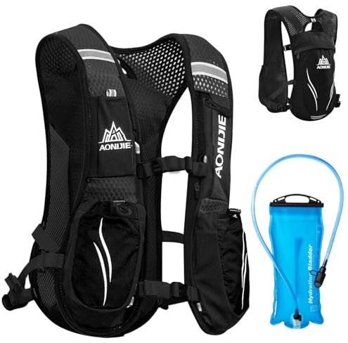 Azarxis Hydration Running Vest Backpack Pack 5.5L for Women and Men Jogging Trail Race Marathon Cycling Hiking (Black with 2L Water Bladder)