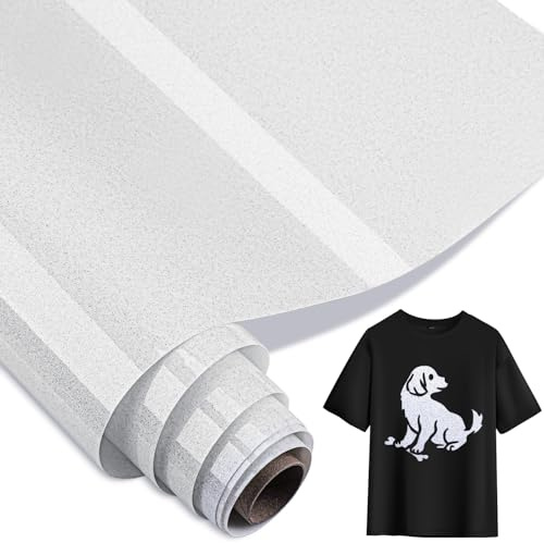 Zocipro White Glitter Iron on Vinyl, 30cm x 1M Heat Transfer Vinyl for Fabric, PET Backing White HTV Vinyl for T-Shirts, Clothes, Hats, Bags and Other Textiles